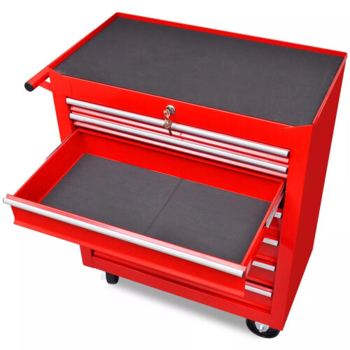 VidaXL vidaXL 7 Drawers Mechanics Tool Trolley Red Workshop Chest Box Storage Cabinet 2