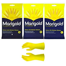 (LARGE) 6 PAIRS MARIGOLD KITCHEN GLOVES ORIGINAL S / M / L EXTRA LIFE CLEANING & WASHING