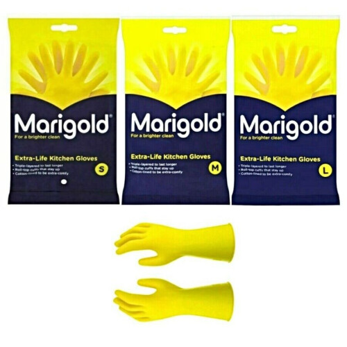 (LARGE) 6 PAIRS MARIGOLD KITCHEN GLOVES ORIGINAL S / M / L EXTRA LIFE CLEANING & WASHING