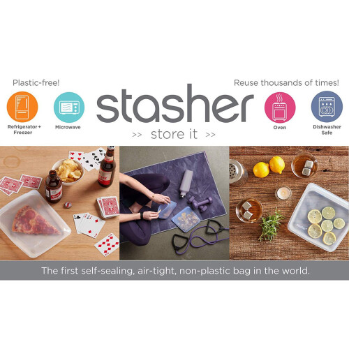 Stasher, Ανταλλάξιμη Σιλικόνη Τροφίμων Τσάντα, Μείζον Μερίς, Κρύσταλλο, 12 fl oz (355 ml) 2