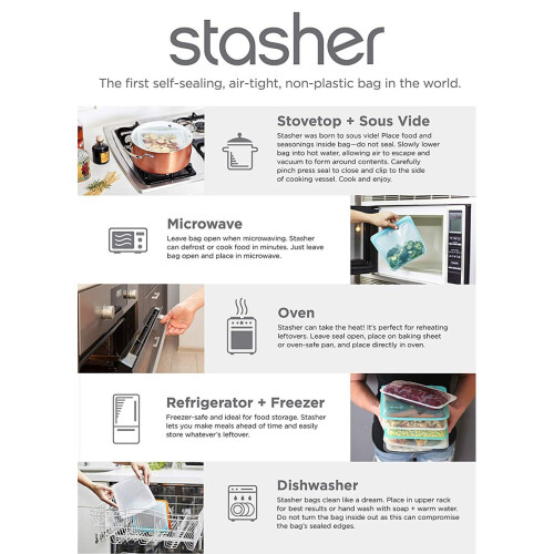 Stasher, Ανταλλάξιμη Σιλικόνη Τροφίμων Τσάντα, Μείζον Μερίς, Κρύσταλλο, 12 fl oz (355 ml) 1