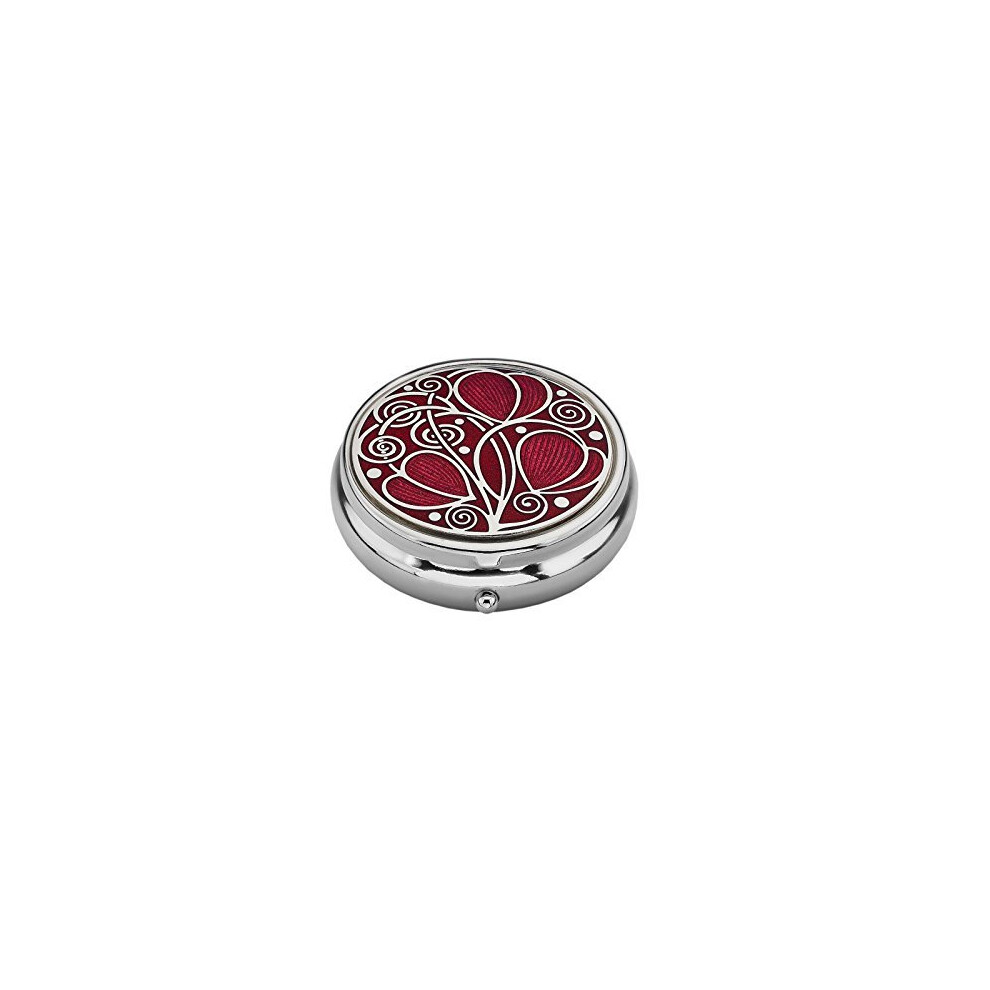 Really Nice Red/Fuchsia Large Pill Box - 3 Compartment - Rennie Mackintosh Leaves & Coils Design - Enamelled Pewterware - / - 5Cm