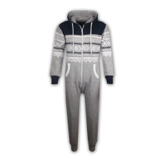 (7-8 Years, Grey & Navy) Kids Girls Boys Aztec Snowflake Print Hooded Onesie All In One Jumpsuit Age 5-13