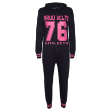 (7-8 Years, Black & Neon Pink) Kids Girls Boys Onesie BROOKLYN 76 ATHLECTIC All In One Jumpsuit PJ's 7-13 Years