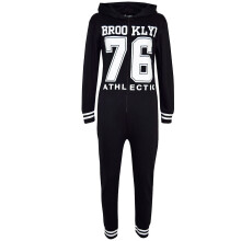 (9-10 Years, Black & White) Kids Girls Boys Onesie BROOKLYN 76 ATHLECTIC All In One Jumpsuit PJ's 7-13 Years