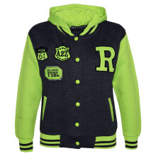 (11-12 Years) Kids Girls Boys R Baseball Charcoal Neon Green Hooded Top Jackets Varsity Hoodie