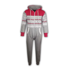 (7-8 Years, Pink & Grey) Kids Girls Boys Aztec Snowflake Print Hooded Onesie All In One Jumpsuit Age 5-13