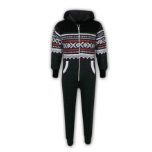 (7-8 Years, Charcoal & Black) Kids Girls Boys Aztec Snowflake Print Hooded Onesie All In One Jumpsuit Age 5-13