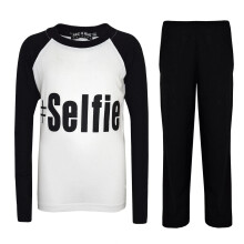 (5-6 Years, Black) Kids Girls Boys PJ's " #SELFIE " Printed Stylish Pyjamas New Age 5-13 Years