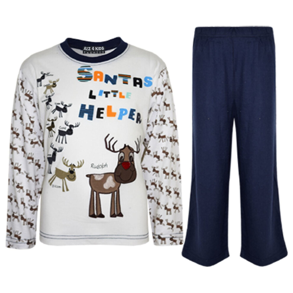 A2zkids (2-3 Years, Navy) Kids Girls Boys "Santas Little Helper" Christmas Pyjamas Reindeer Rudolph Pj's Blue