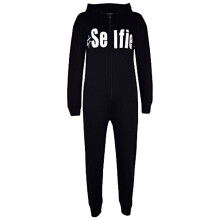 (9-10 Years, Black & White) Kids Girls Boys " #Selfie " Onesie All In One Summer Jumpsuit PJ's Age 7-13 Year
