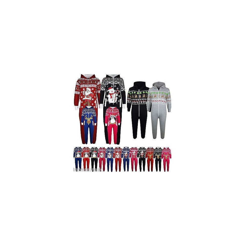 A2zkids (5-6 Years, Onesie Santa ) Kids Girls Boys Christmas Onesie Santa Penguin Snowman Print Jumpsuit 5-13 Years Red