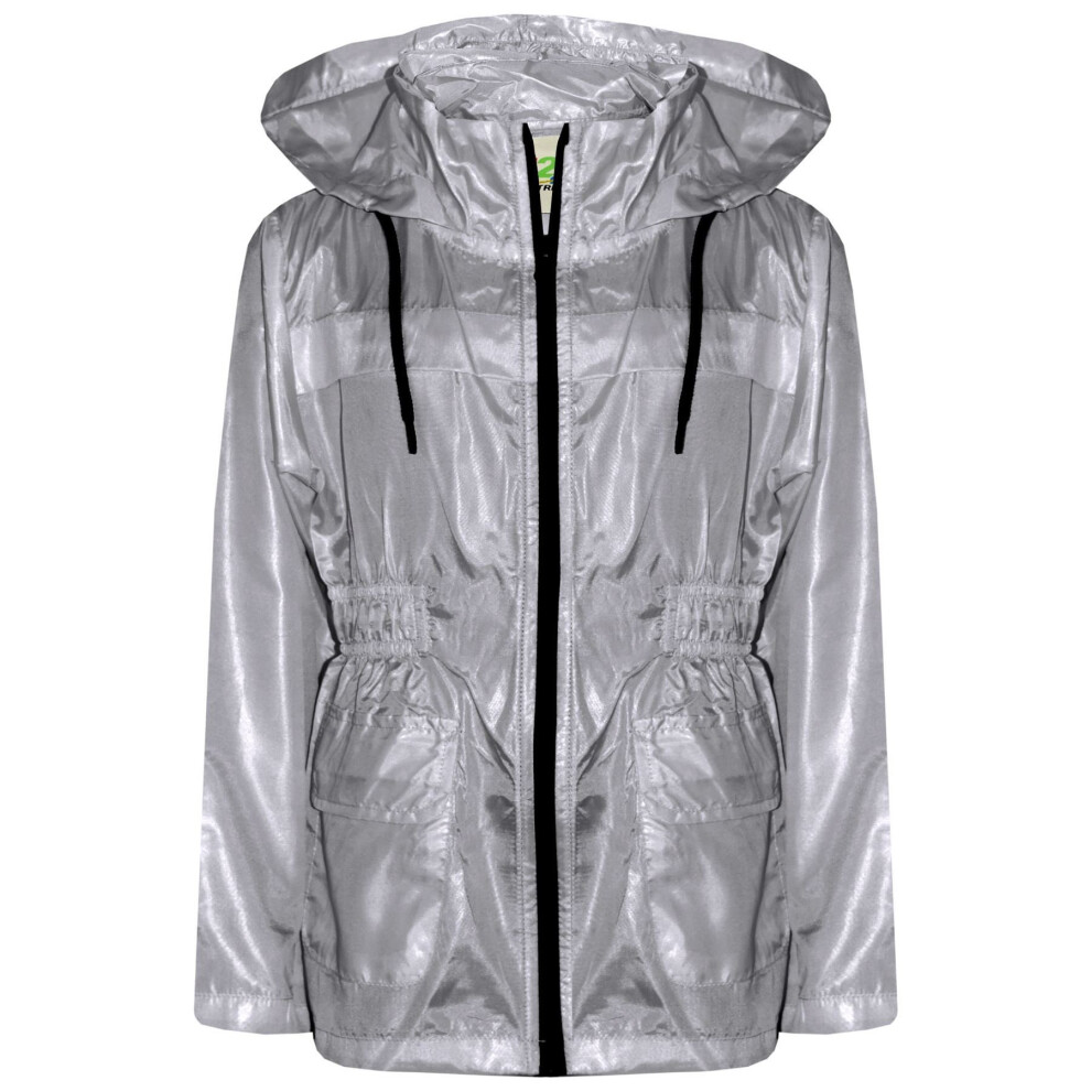A2zkids (5-6 Years) Kids Girls Boys Raincoats Jackets Grey Lightweight Hooded Cagoule Rain Mac 5-13Y