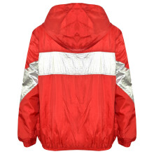 (7-8 Years) Kids Girls Boys Windbreaker Jackets Block Contrast Hooded Red Cagoule Raincoats