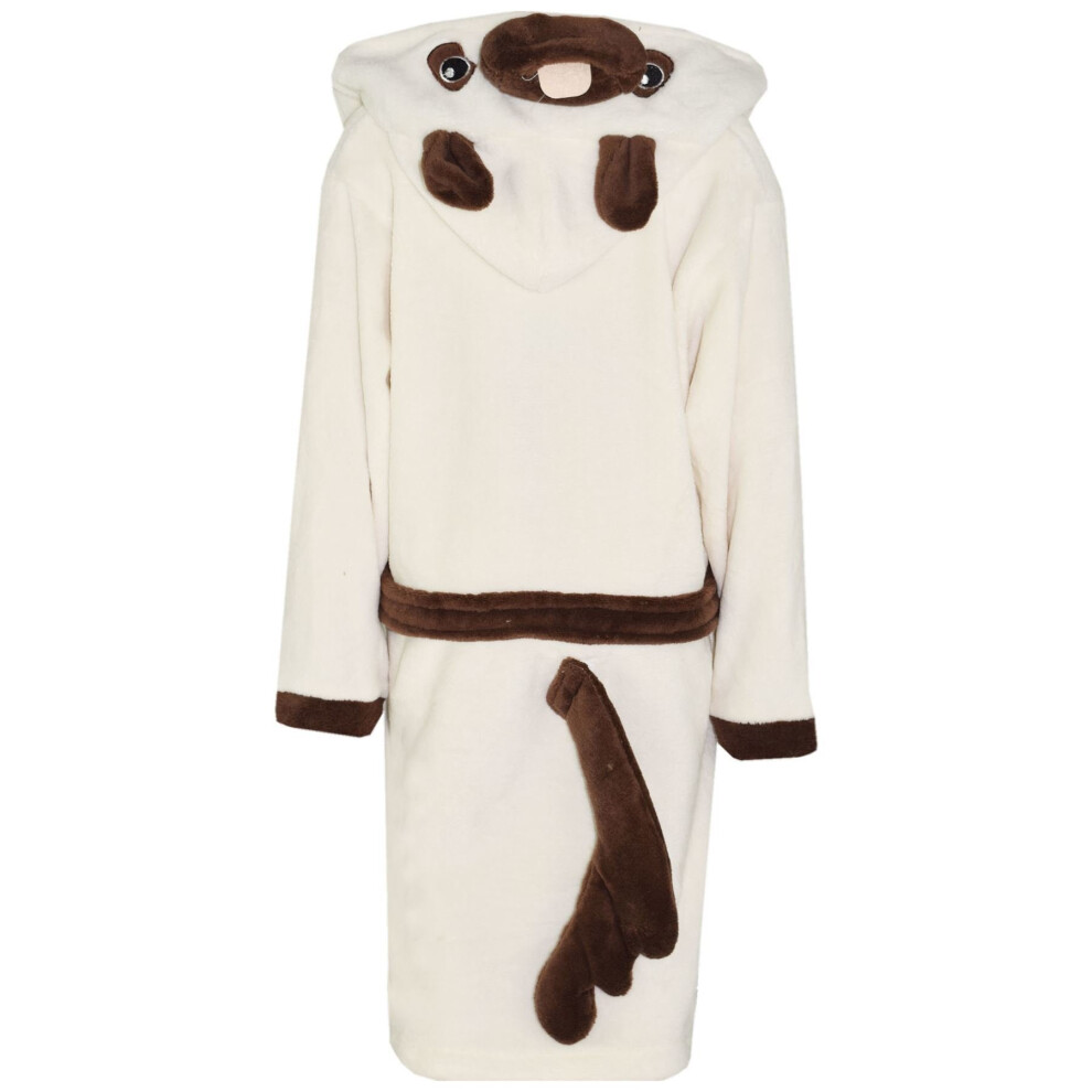 (9-10 Years) Kids Girls Boys Bathrobe 3D Animal Pug Dressing Gown Fleece Nightwear Loungewear