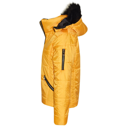 (9-10 Years) Kids Girls Jacket Mustard Cropped Padded Puffer Bubble Fur Collar Warm Coat 3-13