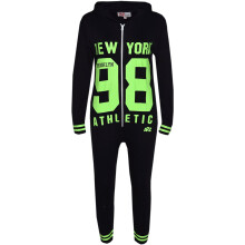 (11-12 Years, Black & Neon Green) Girls Boys Onesie Kids NEW YORK 86 TIGERS Onesies All In One Jumpsuit PJ's 7-13Y