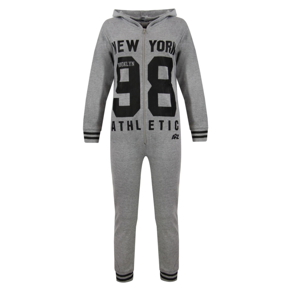 (9-10 Years, Grey) Girls Boys Onesie Kids NEW YORK 86 TIGERS Onesies All In One Jumpsuit PJ's 7-13Y