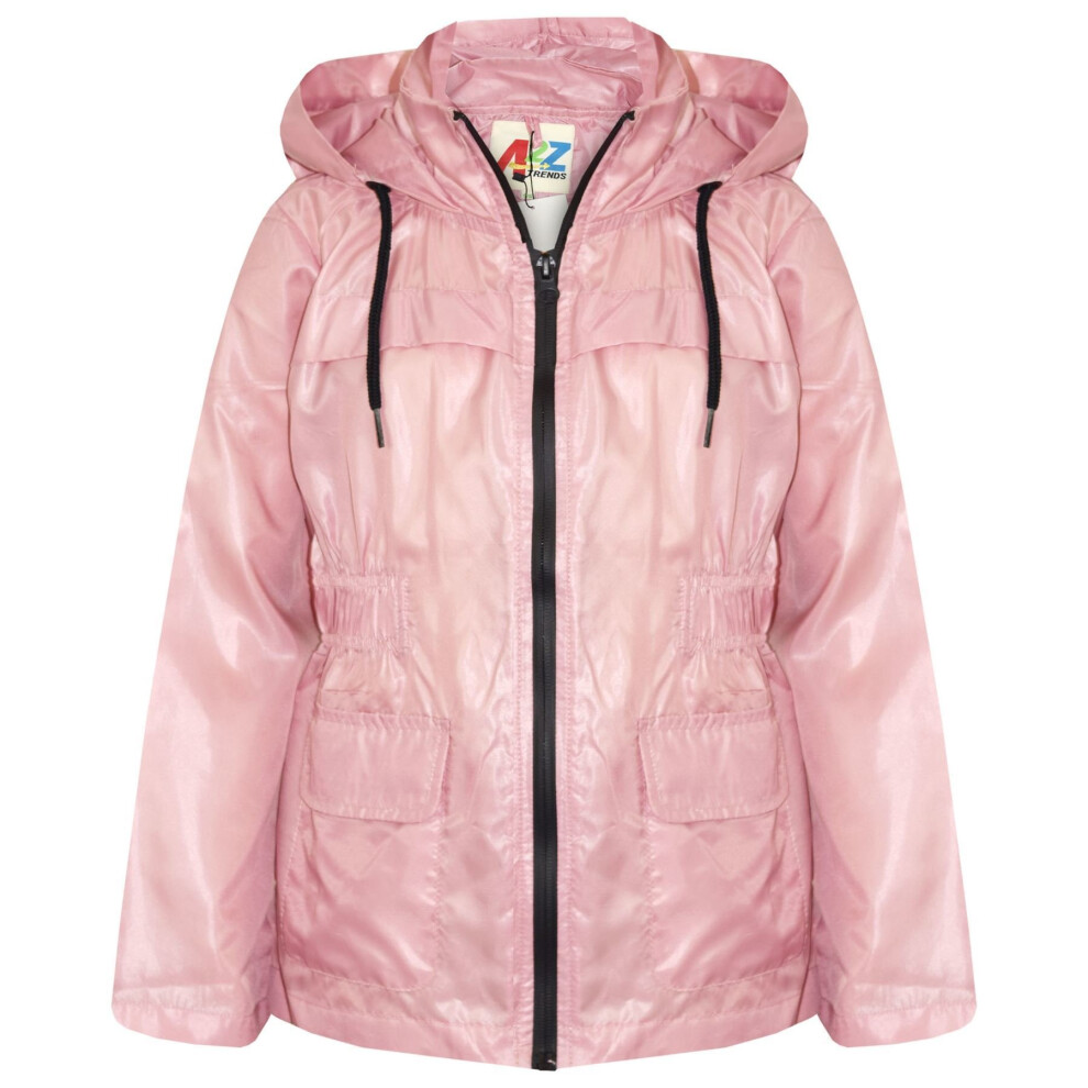 (7-8 Years, Baby Pink) Girls Boys Raincoats Jackets Kids Lightweight Hooded Cagoule Rain Mac 5-13 Years