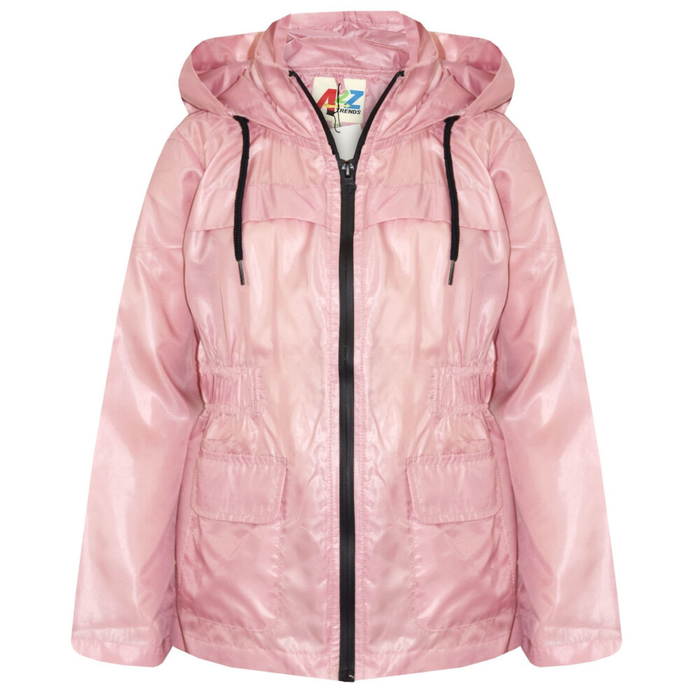 A2zkids (7-8 Years, Baby Pink) Girls Boys Raincoats Jackets Kids Lightweight Hooded Cagoule Rain Mac 5-13 Years