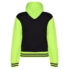 (11-12 Years) Kids Girls Boys R Fashion Baseball Black Neon Green Hooded Jacket Varsity Hoodie