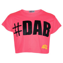 (13 Years) Kids Girls Crop Top #Dab Neon Pink Trendy Floss Fashion T Shirt Top Tees 5-13 Yr