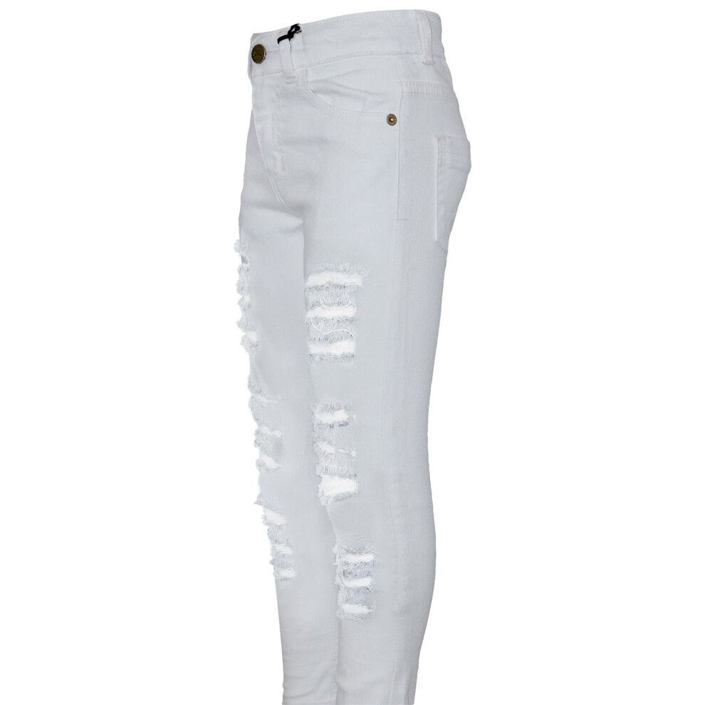 (11-12 Years) Kids Girls Skinny Jeans Denim Ripped Fashion White Stretchy Pant Jegging 3-14 Yr