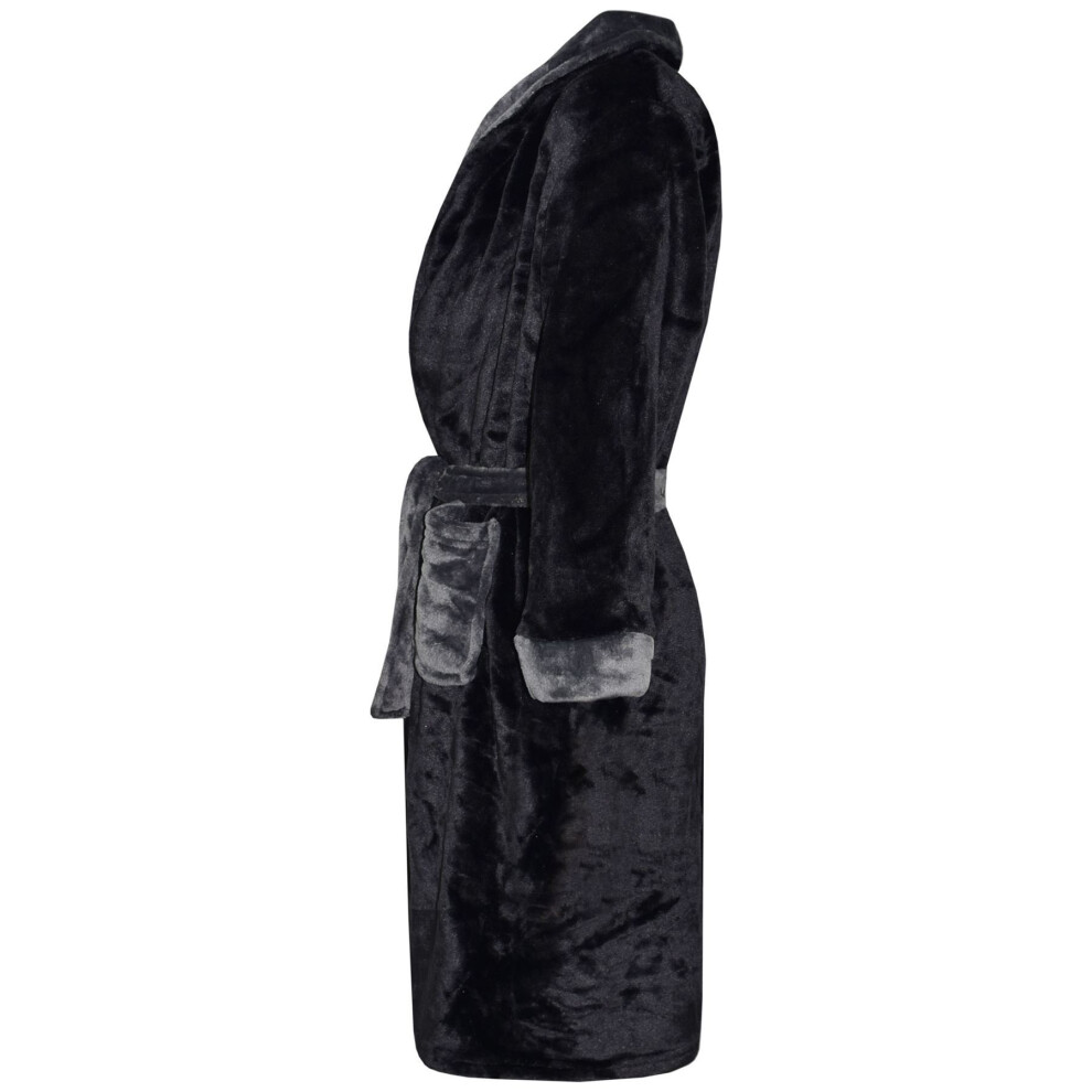 (7-8 Years) Kids Girls Boys Bathrobe Plain Black Dressing Gown Night Lounge Wears 2-13 Years