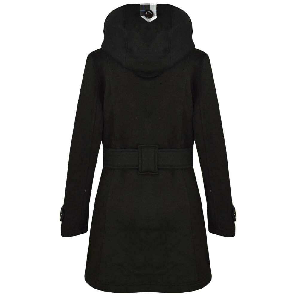 (13 Years) Kids Girls Overcoats Hooded Trench Coats Lapels Black Padded Long Parka Jackets