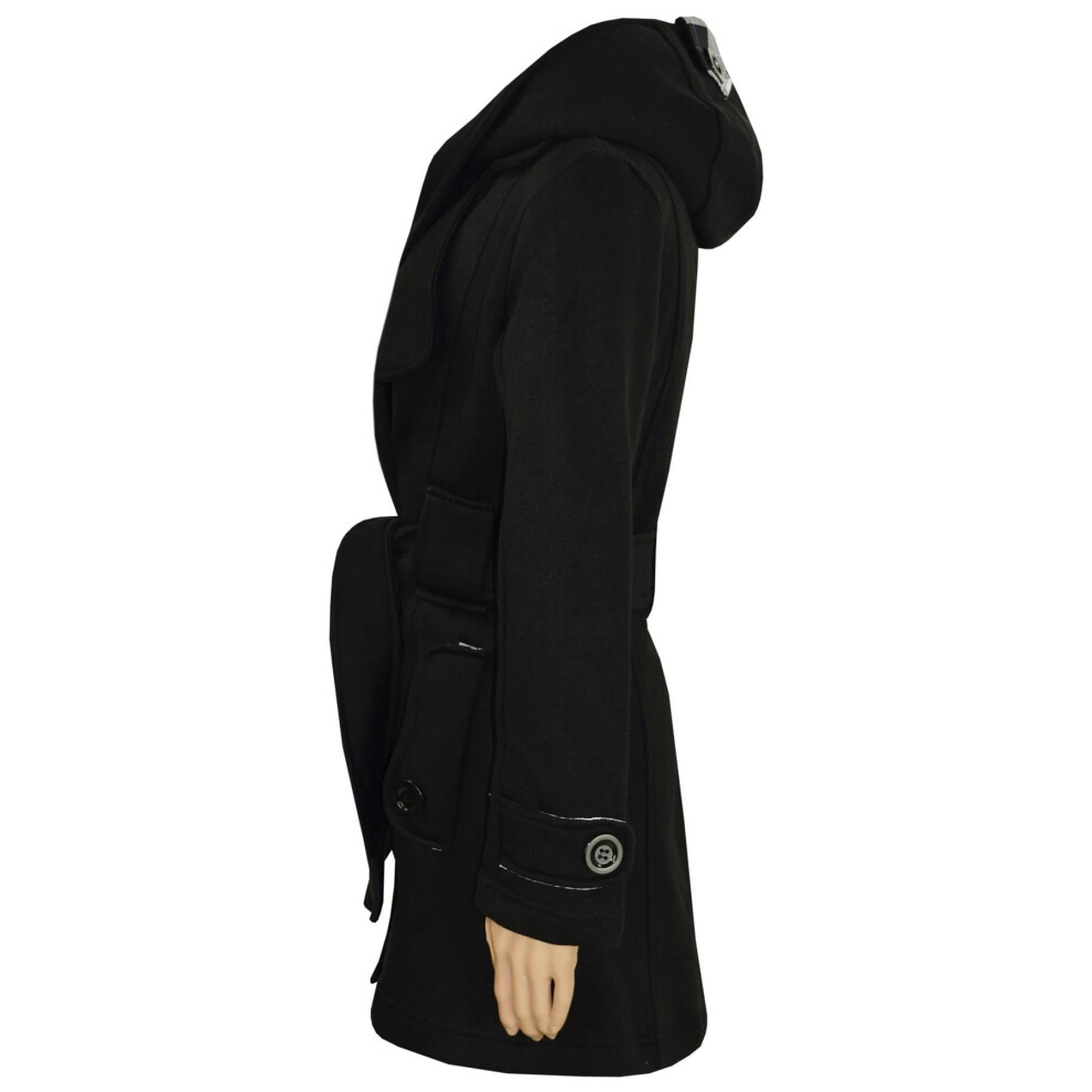 (11-12 Years) Kids Girls Overcoats Hooded Trench Coats Lapels Black Padded Long Parka Jackets