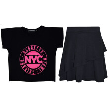 (11-12 Years, NYC Black) Girls Tops Kids Love Paris NYC #SELFIE Crop Top & Double Layer Skater Skirt 7-13