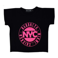 (9-10 Years, NYC Black) Girls Tops Kids Love Paris NYC #SELFIE Crop Top & Double Layer Skater Skirt 7-13