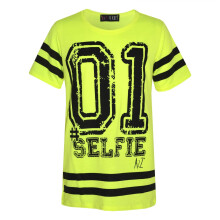 (9-10 Years, Neon Green) Girls Top Kids 01 #Selfie Print Desinger Stylish Fashion T Shirt Top 7-13 Years