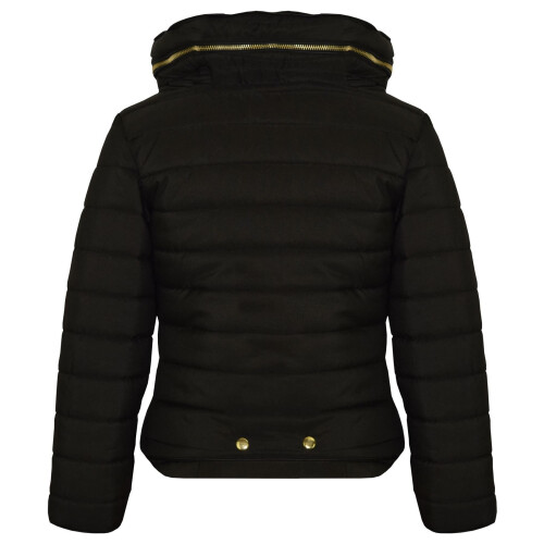 (5-6 Years) Girls Jacket Kids Padded Black Puffer Bubble Fur Collar Quilted Warm Thick Coats