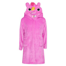 (11-12 Years) Girls Bathrobe 3D Animal Unicorn Cerise Dressing Gown Fleece Night Lounge Wear
