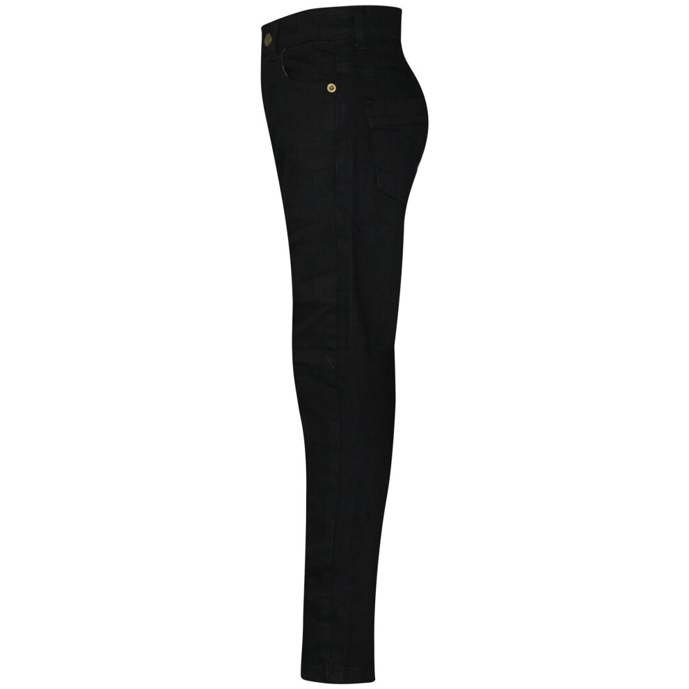 (13-14 Years, Jet Black) Kids Boys Skinny Jeans Designer Black Denim Stretchy Pants Fit Trouser 5-13 Year