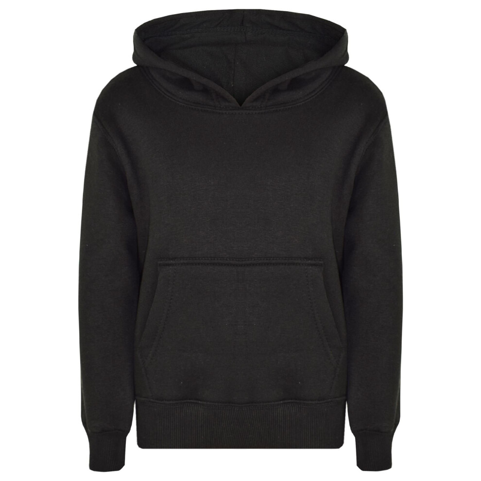 A2zkids (11-12 Years, Black) Kids Girls Boys Sweat Shirt Tops Plain Hooded Jumpers Hoodies New Age 2-13 Years