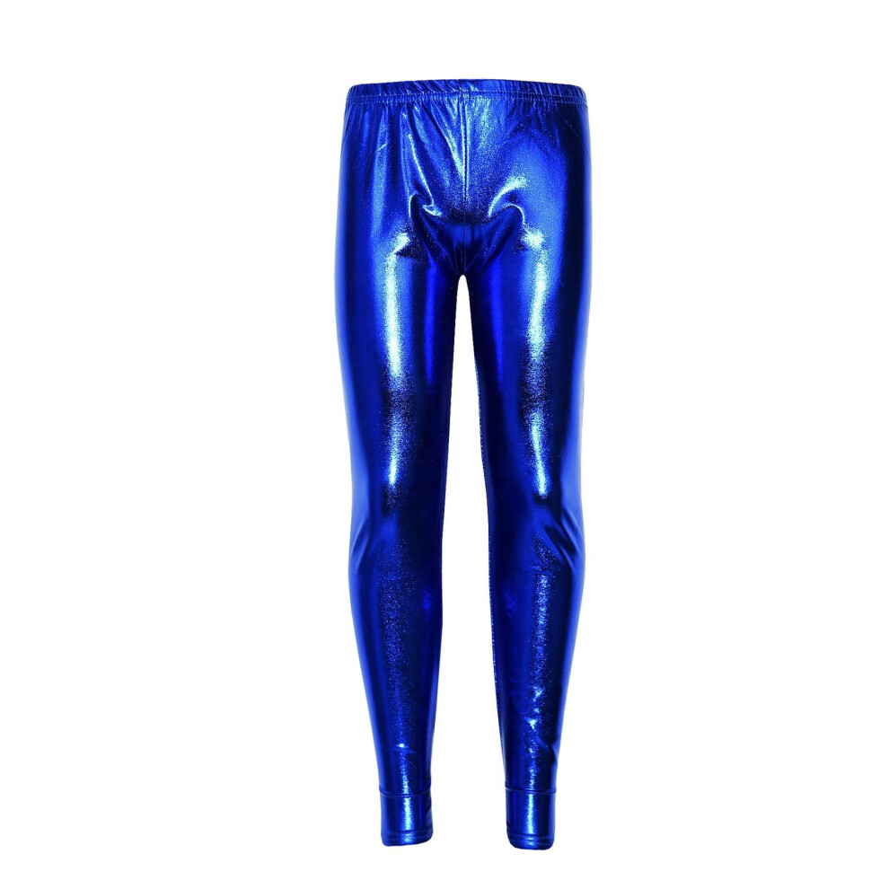 (3-4 Years, Royal Blue) Kids Girls Leggings Metalic Shinny Disco Fashion Dance Leggings Age 3-13 Years