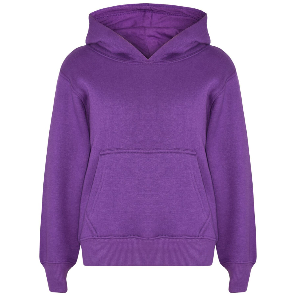 A2zkids (13 Years) Kids Girls Boys Sweat Shirt Tops Plain Purple Hooded Jumpers Hoodies Age 2-13 Yr
