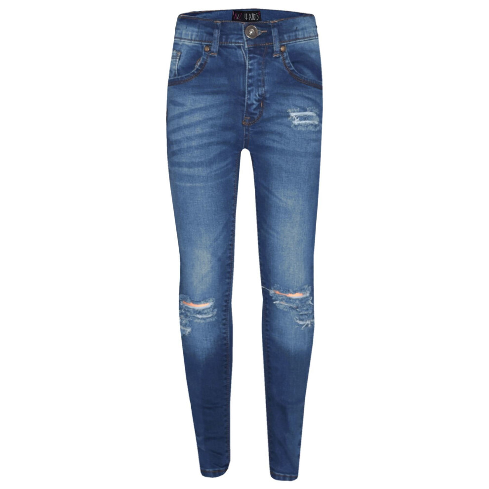 (5-6 Years, Light Blue) Girls Stretchy Jeans Kids Ripped Denim Pants Trousers Jeggings Age 5-13 Years