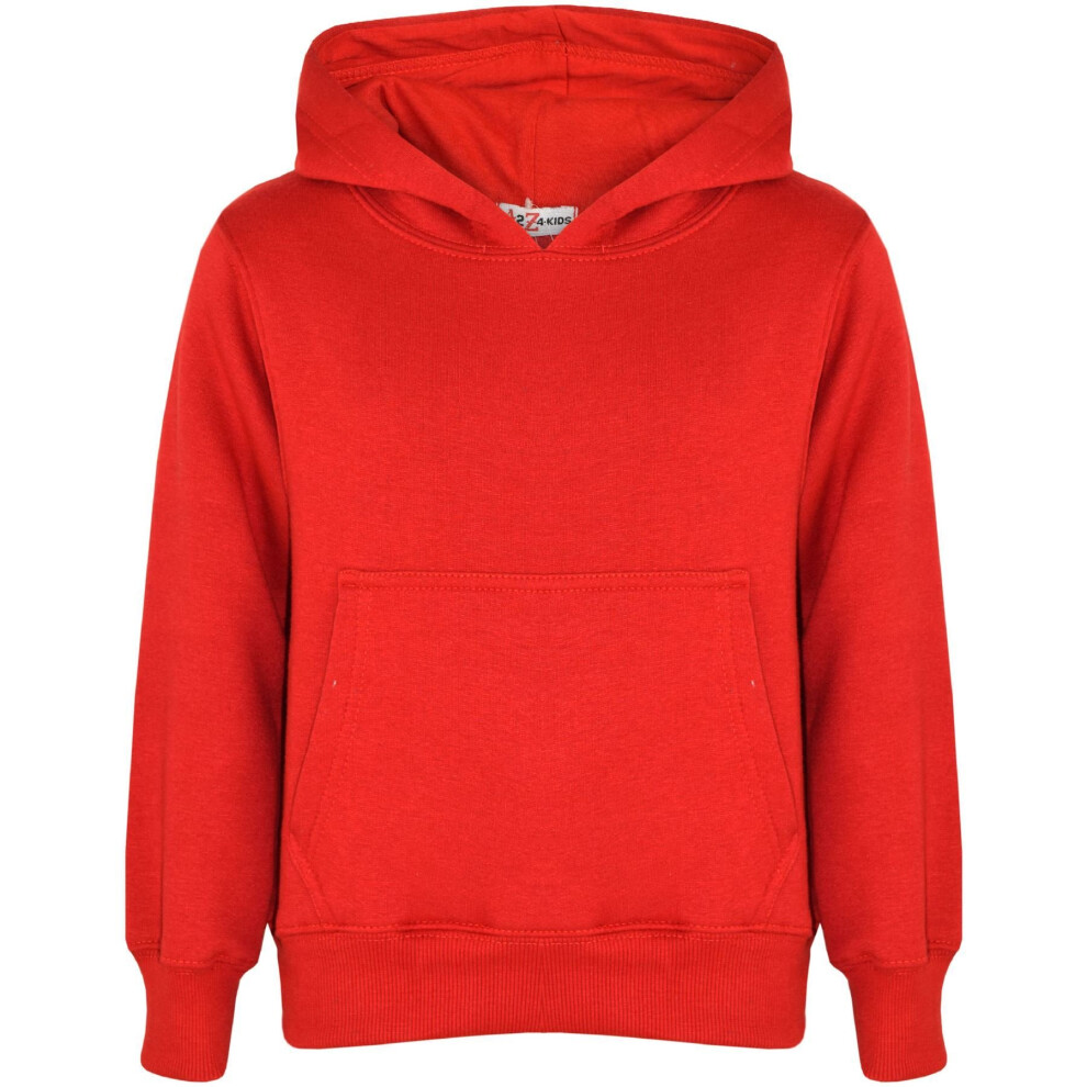 (9-10 Years) Kids Girls Boys Sweat Shirt Tops Plain Red Hooded Jumpers Hoodies Age 2-13 Years