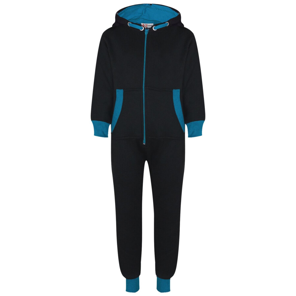 (9-10 Years) Kids Boys Girls Fleece Contrast A2Z Onesie One Piece Blue All In One Jumpsuits