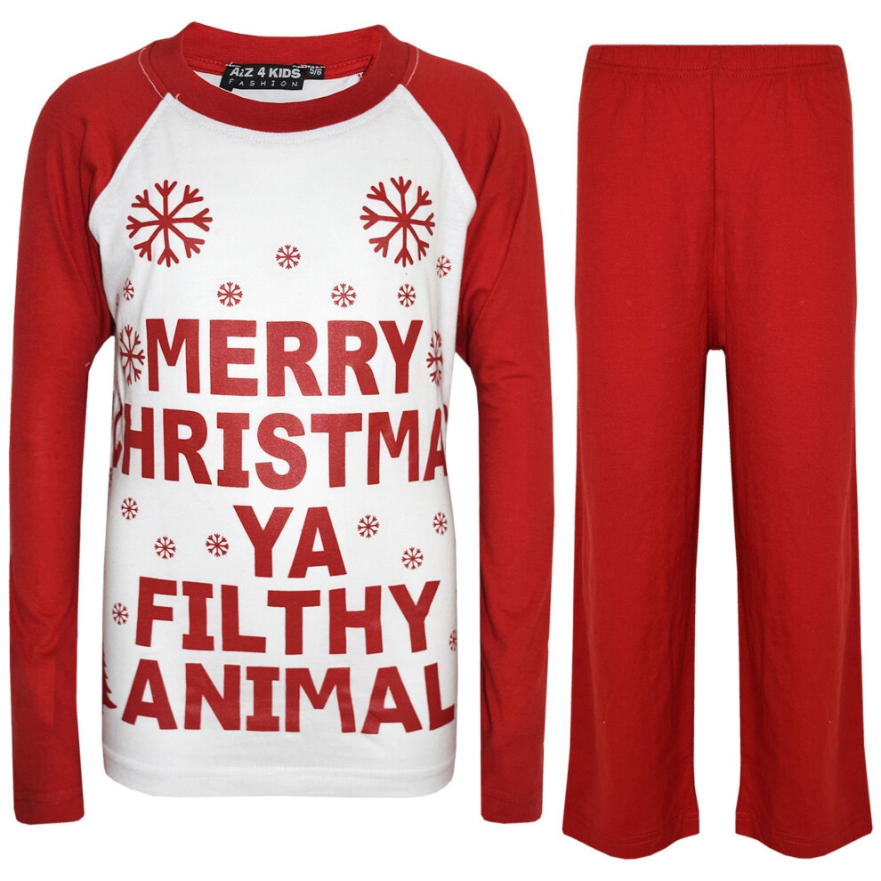 (11-12 Years) Kids Boys Girls PJS Designer's Ya Filthy Animal Red Christmas Pyjamas 2-13 Years