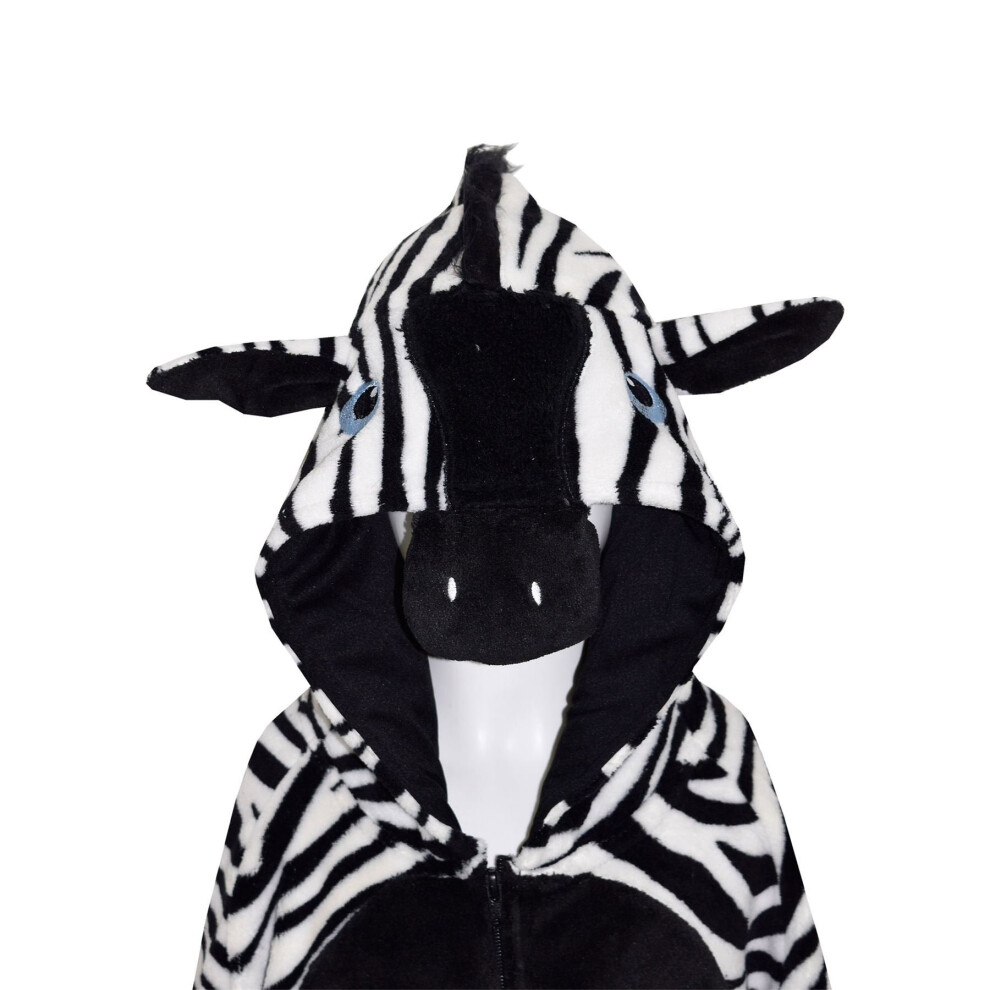 (9-10 Years) Kids Girls Boys Onesie Soft Fluffy Zebra All In One Halloween Costume 7-14 Year