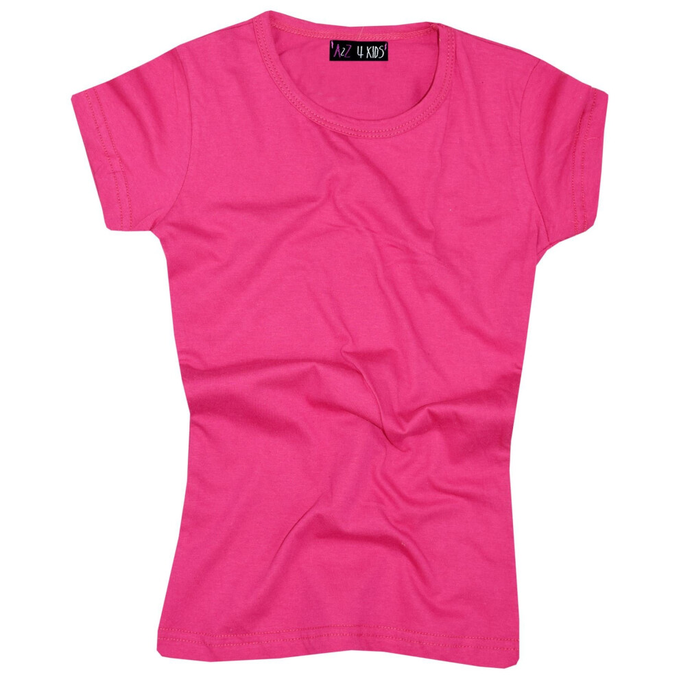 (5-6 Years, Pink) Kids Girls T Shirts Designer 100% Cotton Plain School T-Shirt Top New Age 3-13Yr