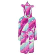 (11-12 Years) Girls Bathrobe 3D Animal Unicorn Pink Galaxy Fleece Dressing Gown Lounge Wears