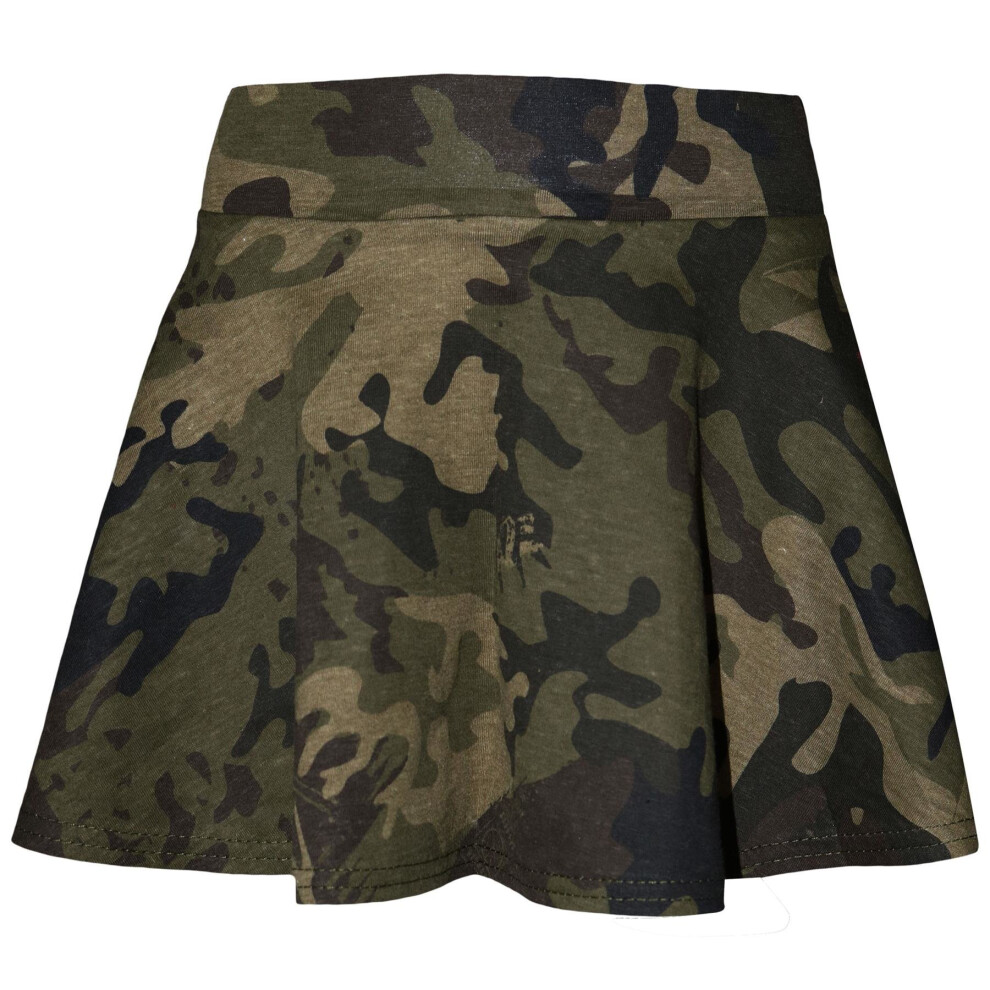 (13 Years, Green) Kids Girls Crop Top & Skater Skirt Camouflage Fashion Summer Outfit Sets 5-13 Yr