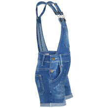 (5-6 Years) Kids Girls Dungaree Short Light Blue Denim Ripped Stretch Jeans Overall Jumpsuit