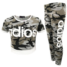 (11-12 Years, Camo Charcoal) Kids Girls Adios Crop Top Leggings Set Camouflage Jogging Suit Tracksuit 7-13 Yr