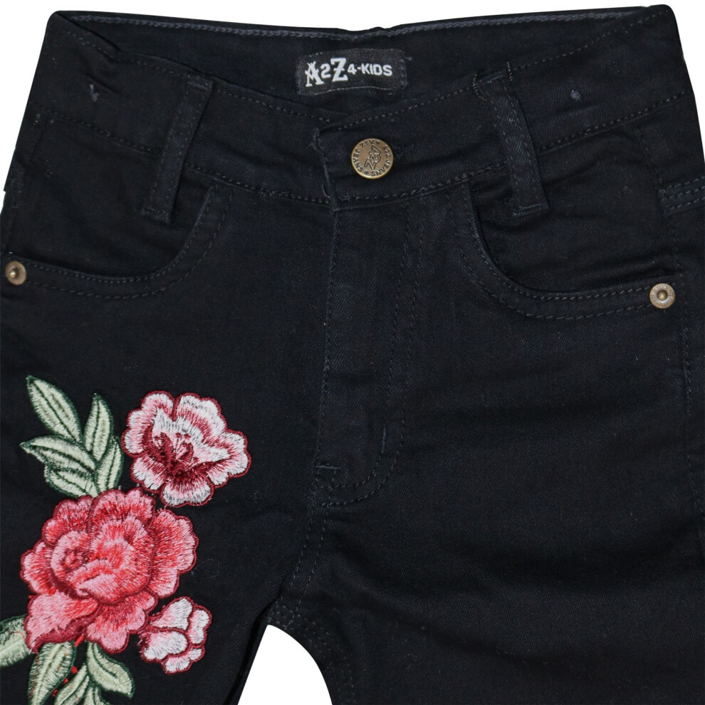 (3-4 Years) Girls Stretchy Jeans Roses Embroidered Denim Pants